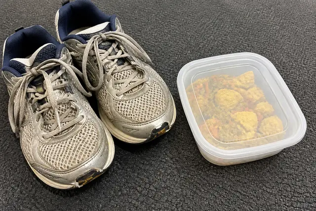 Shoes and a prepared lunch
