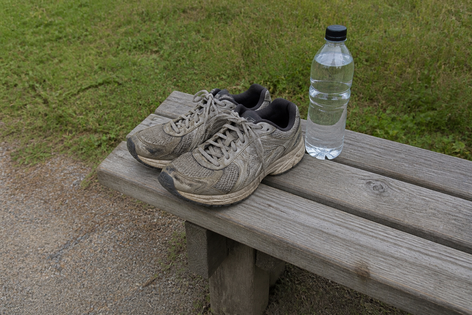 A calm park bench and walking path suggesting sustainable progress