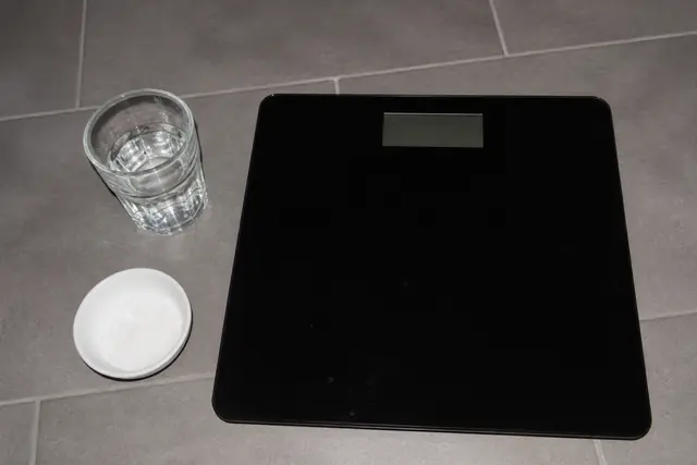 A scale and water glass
