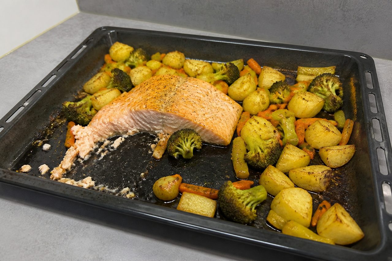 Salmon and potato tray bake